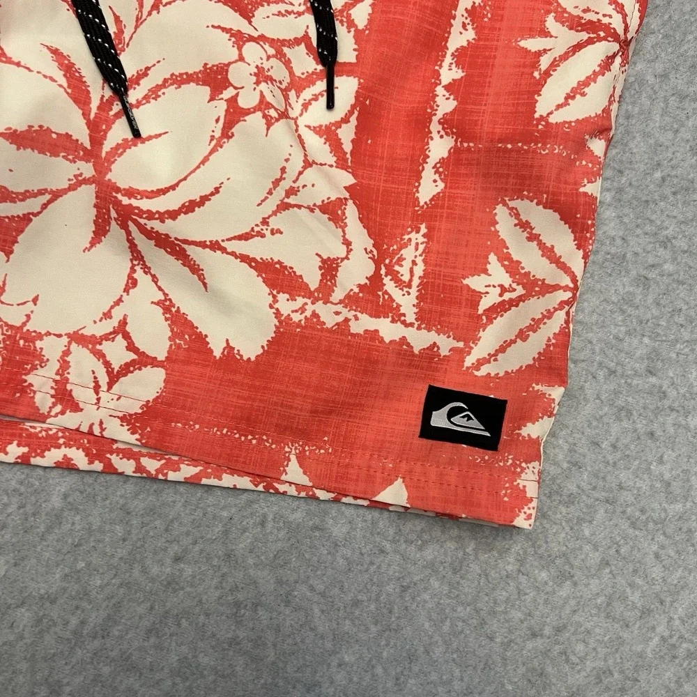 Quicksilver Swim Trucks Men Large Red AOP Geometric Floral Drawstring Surf Beach